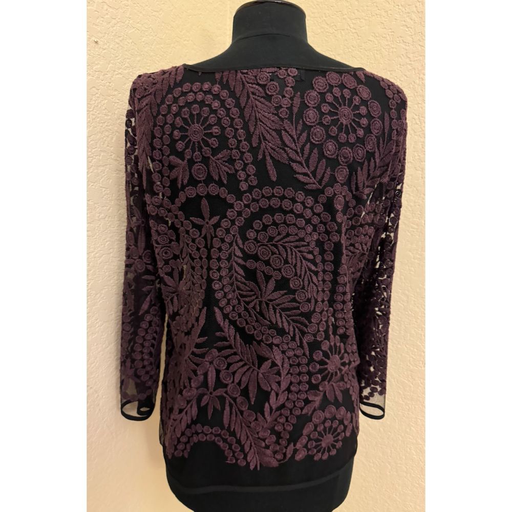 Karen Kane Sheer Mesh Embroidered Long Sleeve - Sz L - Picture 5 of 8